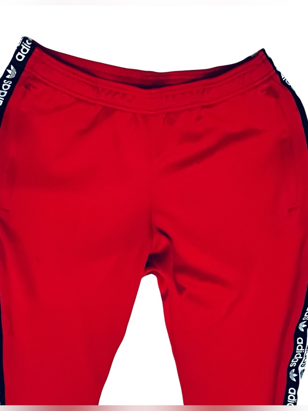 Adidas Men's Joggers Track Pants Red Vertical/Logo Zip Pockets Sz L - Picture 3 of 16